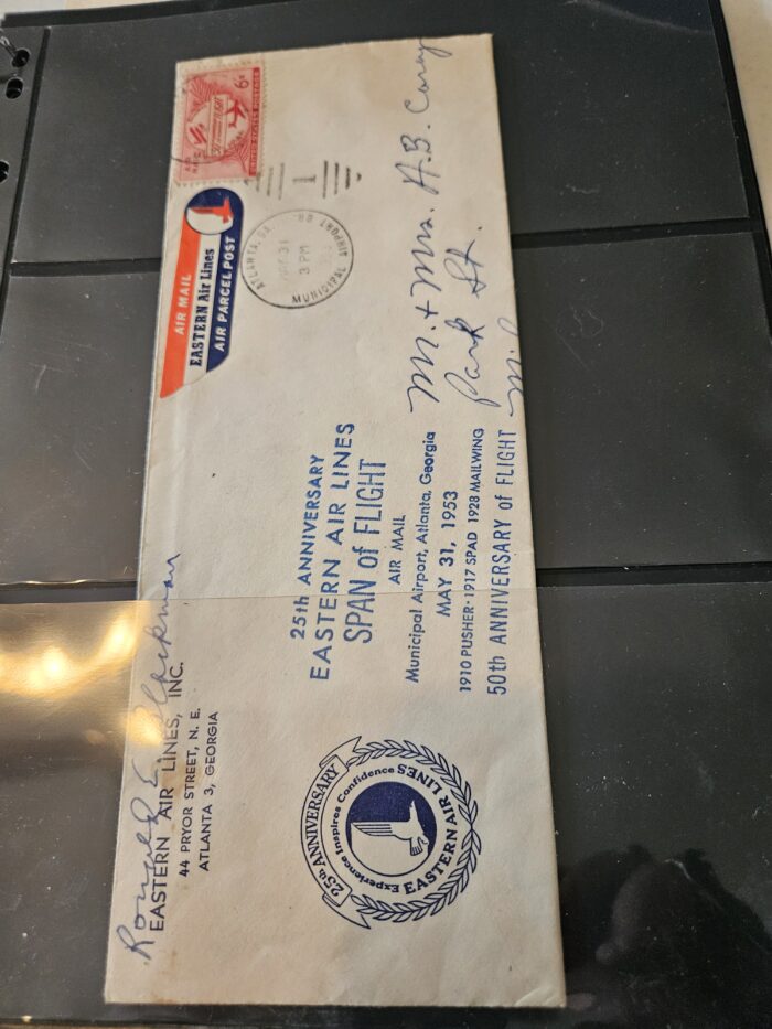 Eastern Airlines commemorative envelope with stamps.