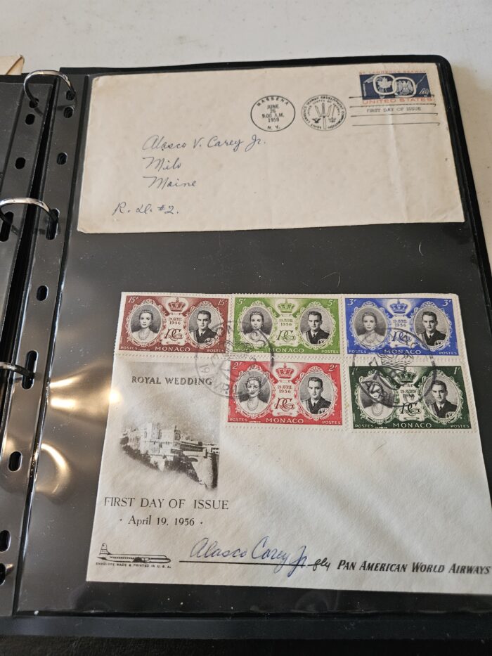 1956 Monaco royal wedding stamps and envelope collection