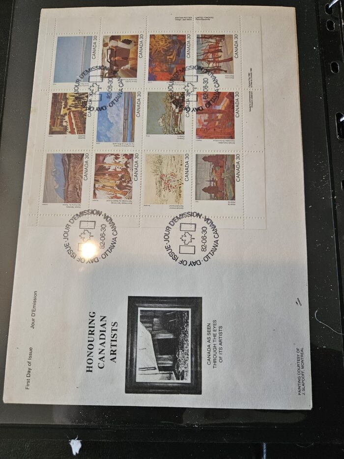 Sheet of Canadian artist stamps, 1982.