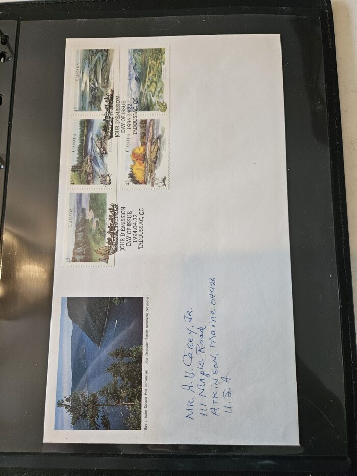 Envelope with Canadian stamps and landscape image