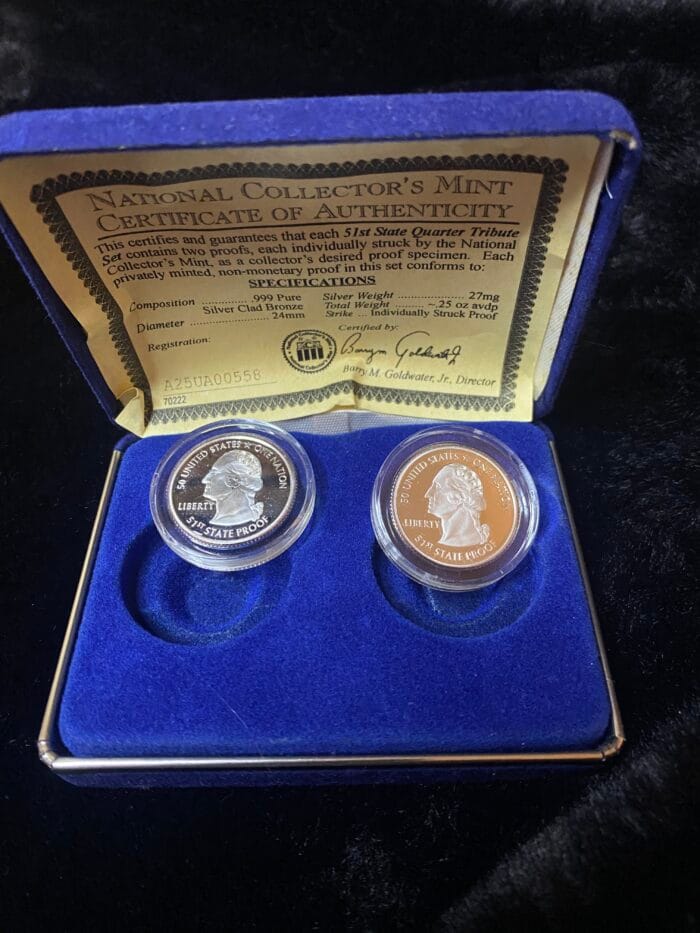 51st State Quarter coins in blue case