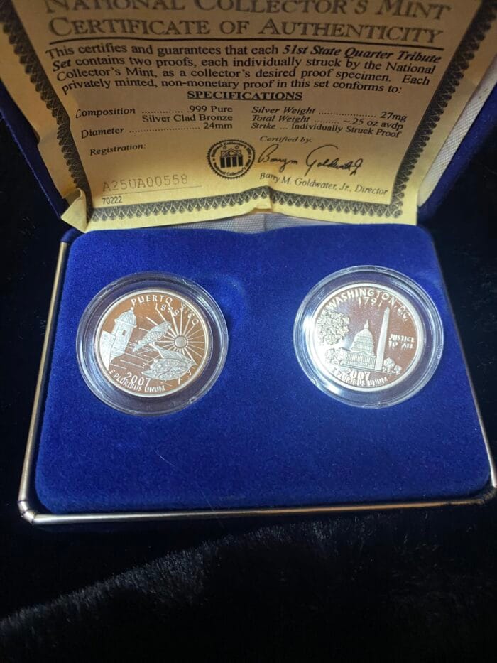 51st State Quarter Tribute coins and certificate