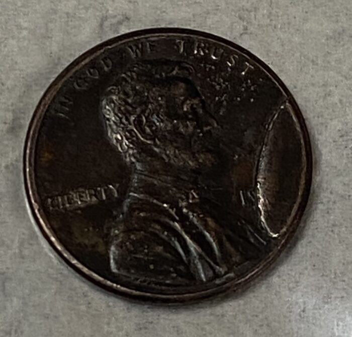 Close-up of a US one-cent coin.