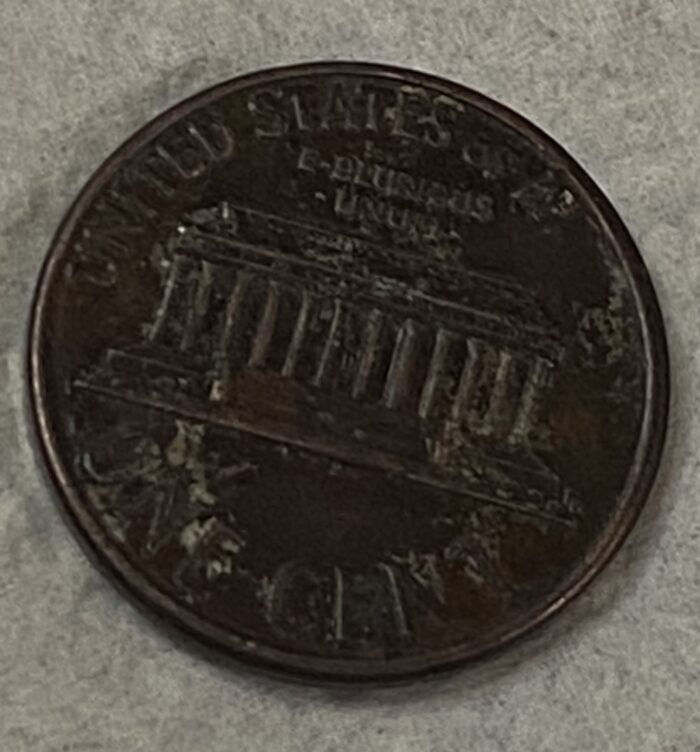 Close-up of weathered U.S. penny