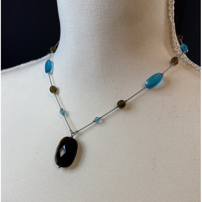 lia sophia equinox necklace silver toned sea blue & dark amber beads & bracelet