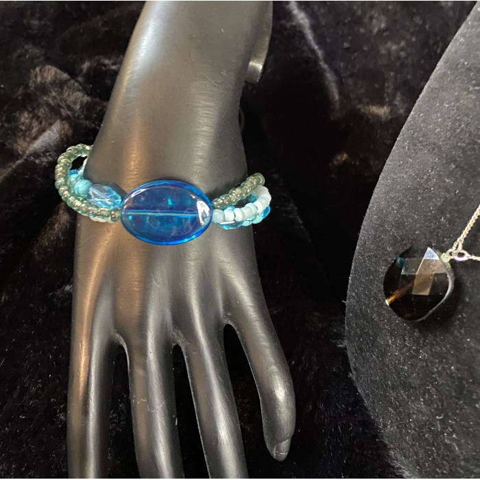 lia sophia equinox necklace silver toned sea blue & dark amber beads & bracelet10