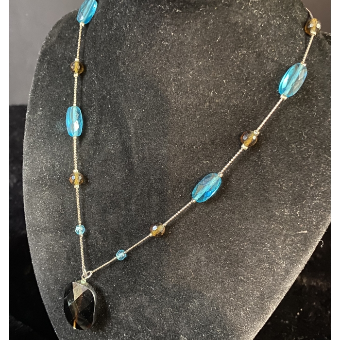 lia sophia equinox necklace silver toned sea blue & dark amber beads & bracelet11