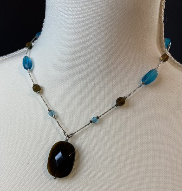 lia sophia equinox necklace silver toned sea blue & dark amber beads & bracelet2