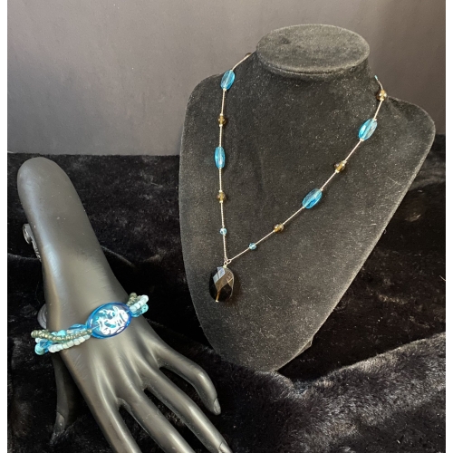 lia sophia equinox necklace silver toned sea blue & dark amber beads & bracelet9