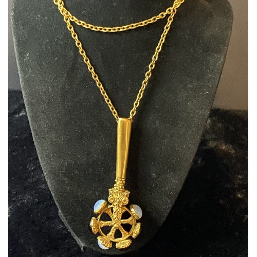 vintage revolving desk stamp style necklace pendant gold tone with glass