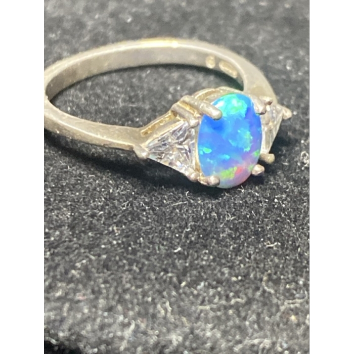 avon sterling silver opalesque and cz ring